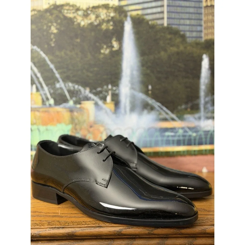 New SAINT LAURENT Paris Black Patent Leather DEVON 25 DERBY